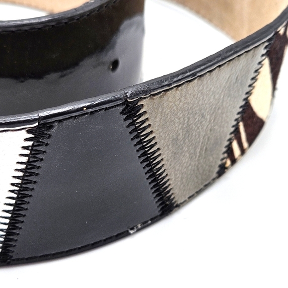 VINTAGE Lake Short Drive Patchwork Animal Print Genuine Leather Belt Small S - Picture 6 of 7